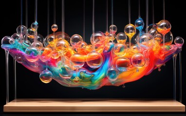 An ethereal cascade of liquid rainbows suspended in a transparent sphere.