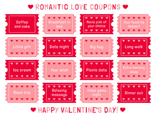 Vector love coupons for Valentines Day - obrazy, fototapety, plakaty