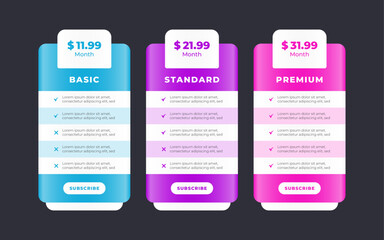 Vector modern pricing table design template