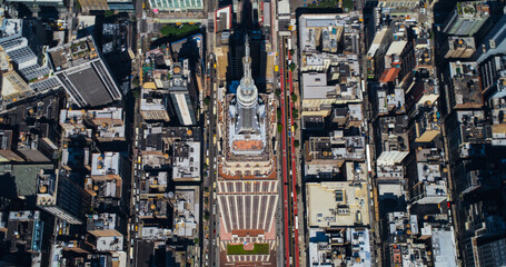 Aerial Footage of New York City and Manhattan Panoramic Skyline with Iconic Empire State Building....