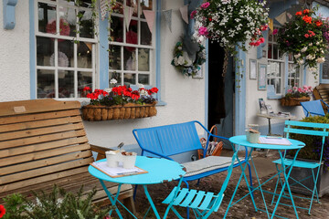 Coffee place in the medieval village of Dunster, Somerset, England