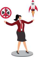 Symbols of peace, War, Nuclear Weapon, Stop Sign, Businesswoman