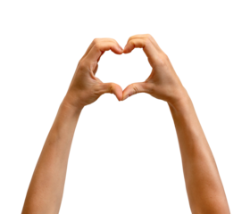 Isolated hand heart gesture. Females fingers gesturing heart.