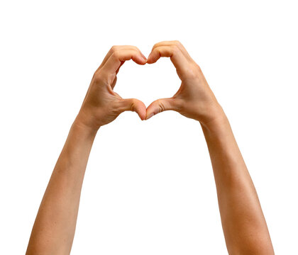 Isolated hand heart gesture. Females fingers gesturing heart.