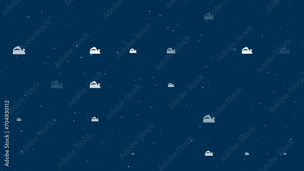 Poster template animation of evenly spaced electric plane symbols of different sizes and opacity. animation