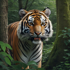 A tiger roaming in the forest