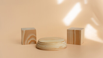 Abstract minimal empty stage with geometric shapes on beige background. Minimal concept.