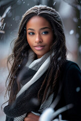 Portrait of a beautiful young african american woman in winter