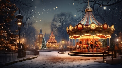Fototapeta na wymiar Christmas park in winter in the city