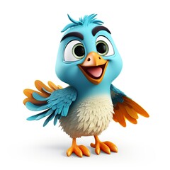 3D cartoon illustration, a cute multicolored bird