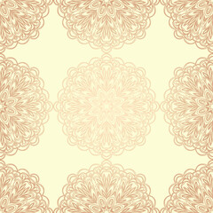 Seamless pattern with mandala ornament. Traditional Arabic, Indian motifs. Great for fabric and textile. Vector