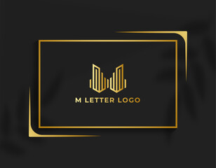 Luxury M letter beauty flourish golden color logo design