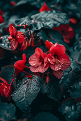 Flor Begonia vermelha na natureza - Fundo de tela Macro