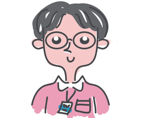 A simple illustration of an office worker with an employee ID on the line