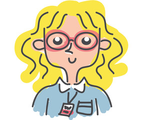 A simple illustration of an office worker with an employee ID on the line