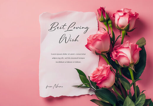 Romantic Valentines Paper With Pink Roses and Generative ai