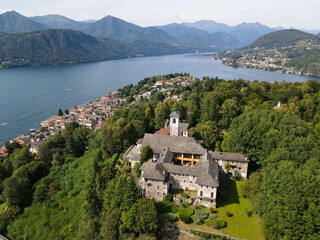 Drone view at the sacred mount Orta in Italy