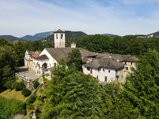 Fototapeta na wymiar Drone view at the sacred mount Orta in Italy