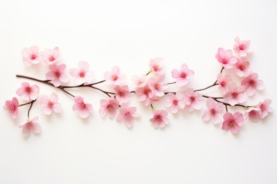  a branch with pink flowers on it on a white background with a place for the text on the left side of the image.