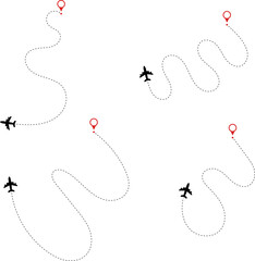 Airplane route. Route icon - two points with dotted path and location pin. Route location icon two pin sign and dotted line. Travel vector icon.