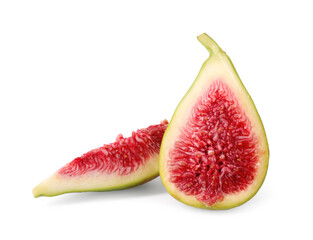 Pieces of fresh green fig isolated on white