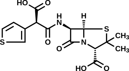 Obraz premium Ticarcillin structural formula, vector illustration