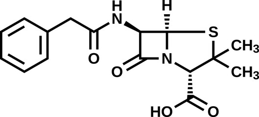 Benzylpenicillin structural formula, penicillin G vector illustration