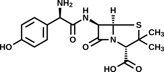 Amoxicillin structural formula, vector illustration