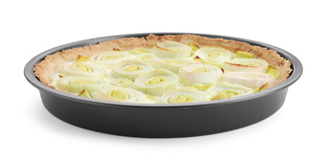 One tasty leek pie isolated on white