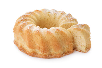 Delicious freshly baked sponge cake isolated on white