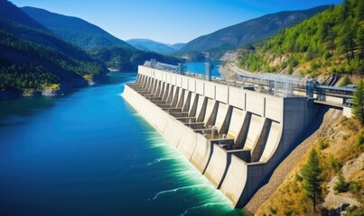 Obraz na płótnie Canvas A Majestic River Dam Standing Tall, Symbolizing Power and Progress