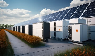 Fototapeta na wymiar A Line of Solar Panels Harnessing Sustainable Energy