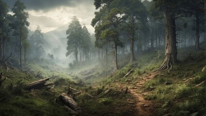 Obraz premium landscape, dangerous gloomy forest, fog