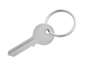 One key with ring isolated on white, top view