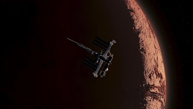 Raumstation fliegt über den Mars Animation