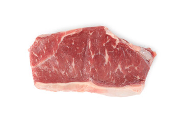 Steak of raw beef meat isolated on white, top view