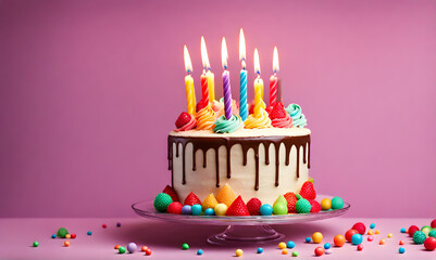Birthday joy: Celebratory cake with candles