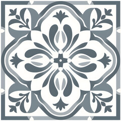 Grey and white Modern stylish abstract floral geometric tile
