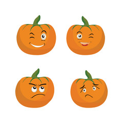 Pumpkins character cartoon, Halloween pumpkin icon vector. Flat design, halloween scary pumpkin with smile, happy face, various expression.