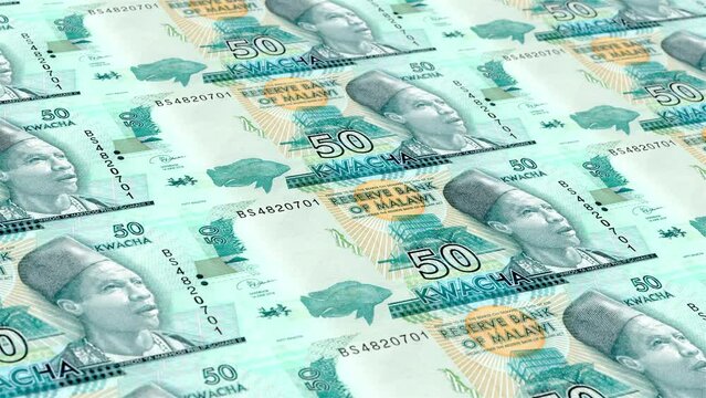 Malawi Malawian Kwacha 50 Banknotes Money Printing House, Printing Fifty Malawian Kwacha, Printing Press Machine Print out Malawian Kwacha, Being printed by currency press machine