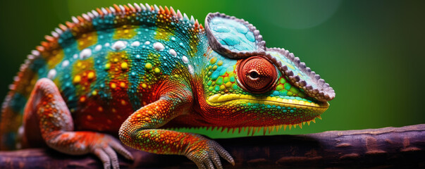 Obraz premium Chameleon in various colors. Colorful lizard detail.
