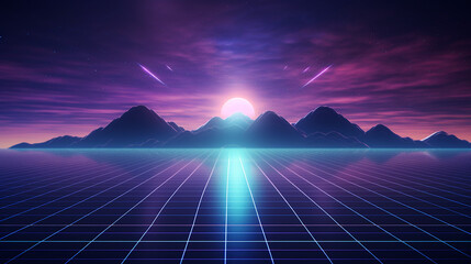 retro sci fi background futuristic landscape of the 80s. Digital Cyber Surface.
