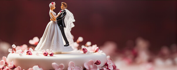 Bride and groom figurines on cake, Figurine on a wedding cake.