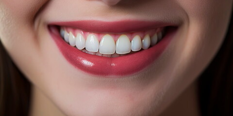 Woman's smile close-up, teeth cleaning at the dentist. Generative Ai