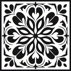 Black and white Modern stylish abstract floral geometric tile