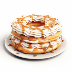 Paris-Brest cake with caramel on a white background. 3d illustration.