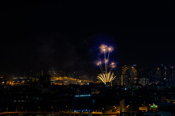 The blurred background of fireworks (light trails) is beautiful at night, seen in the New Year holidays, Christmas events, for tourists to take pictures during public travel.