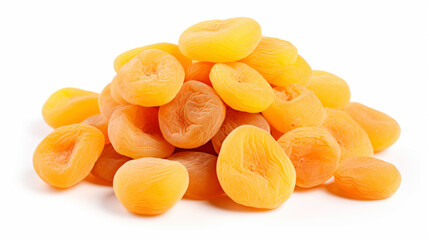 Heap dried apricots on a white surface