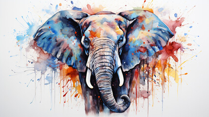 Elephant watercolor portrait - obrazy, fototapety, plakaty