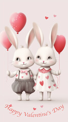 Obraz premium Cute Valentine's DayCard with Bunny with Hearts, Generative AI
